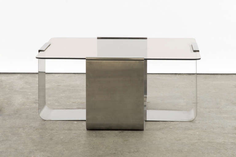 Stainless Steel And Glass Coffee Table By Francois Monnet, Ca. 1970 In Excellent Condition For Sale In New York, NY