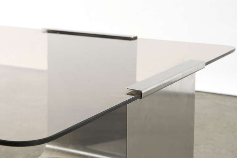 Modern Stainless Steel And Glass Coffee Table By Francois Monnet, Ca. 1970 For Sale