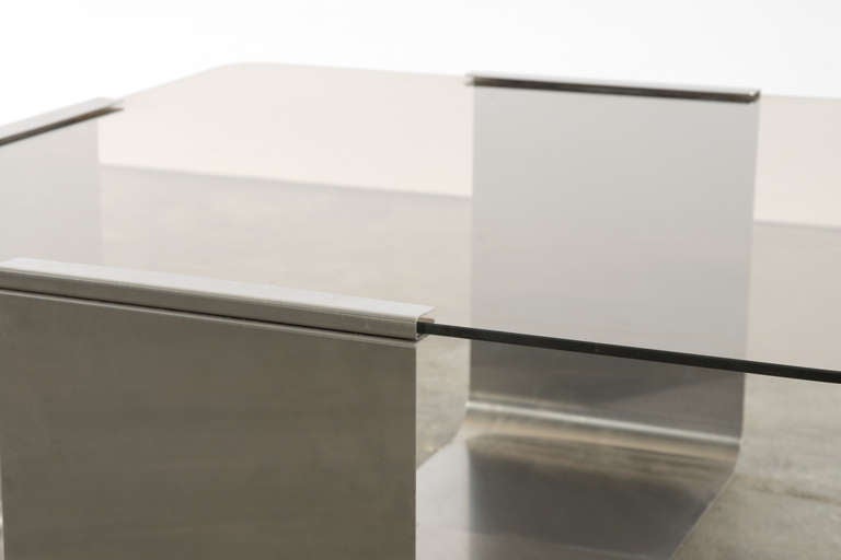 French Stainless Steel And Glass Coffee Table By Francois Monnet, Ca. 1970 For Sale