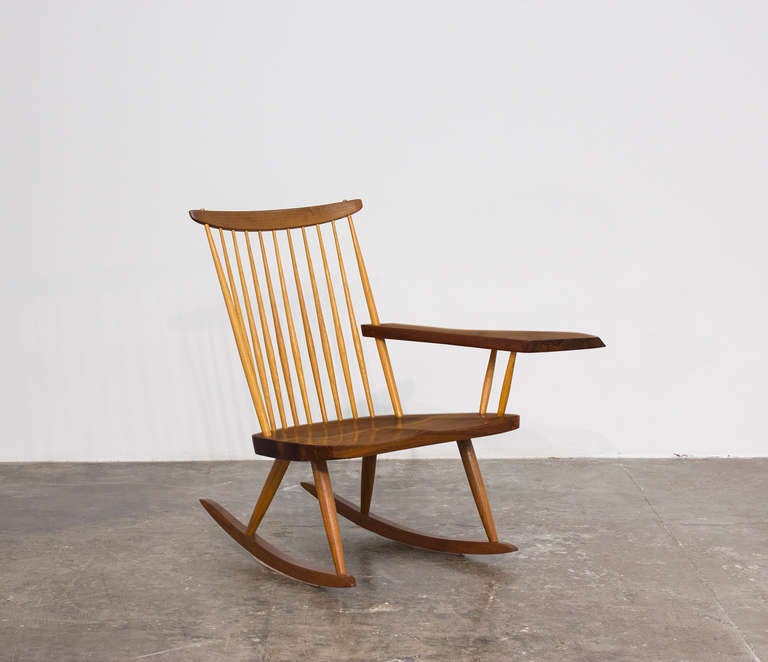 GEORGE NAKASHIMA
Rocking chair with arm, 1978
American black walnut, hickory.

Underside signed with 