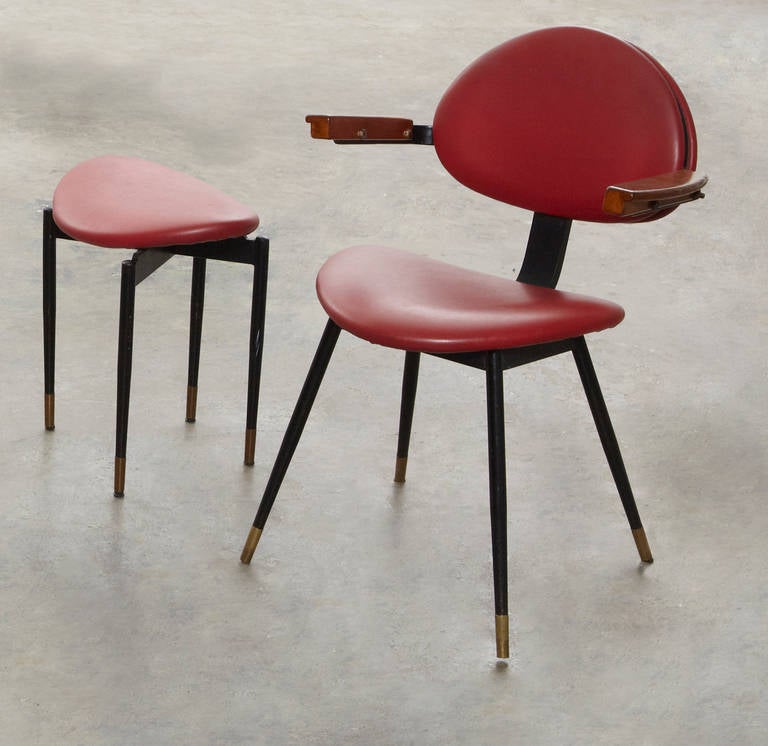 Italian Carlo Mollino chair and matching stool For Sale