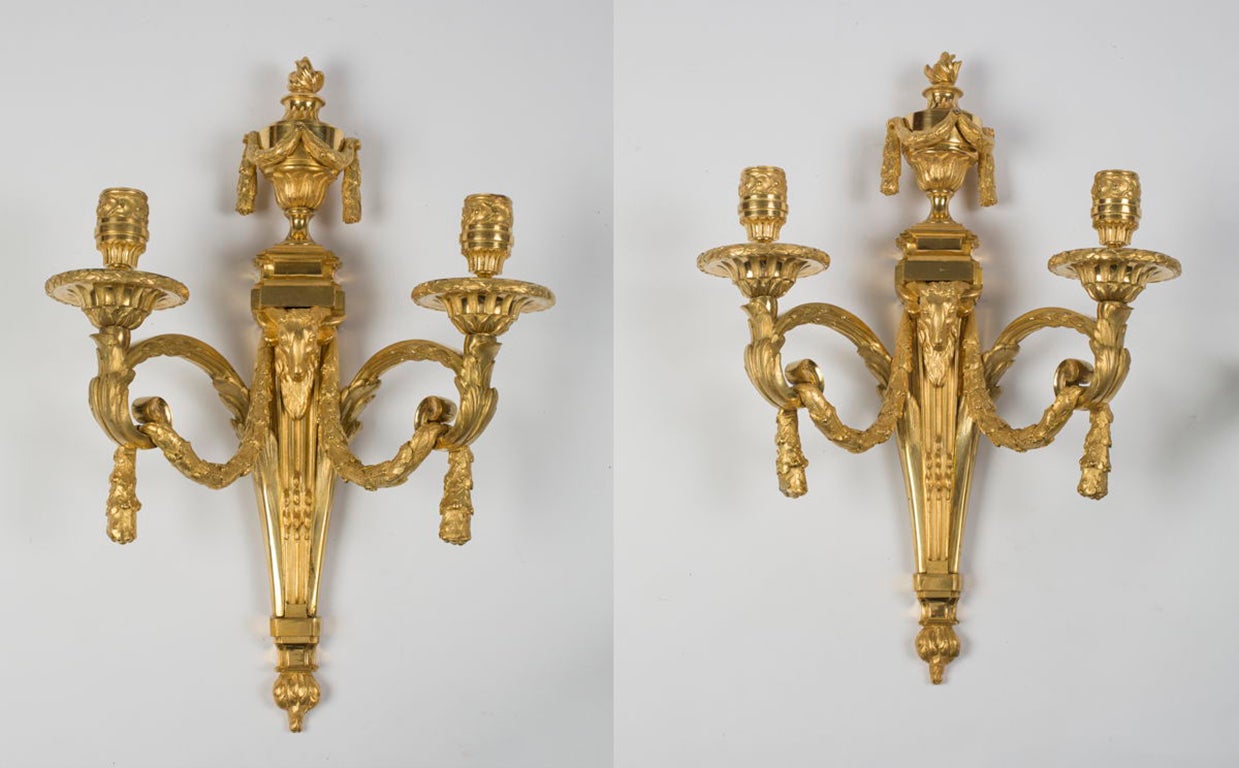 Pair of Louis XVI Gilt Bronze Two-Light Sconces