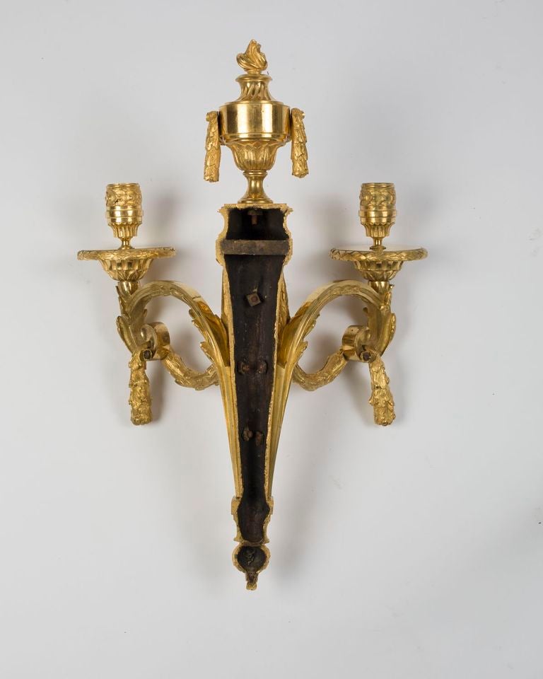 Neoclassical Pair of Louis XVI Gilt Bronze Two-Light Sconces