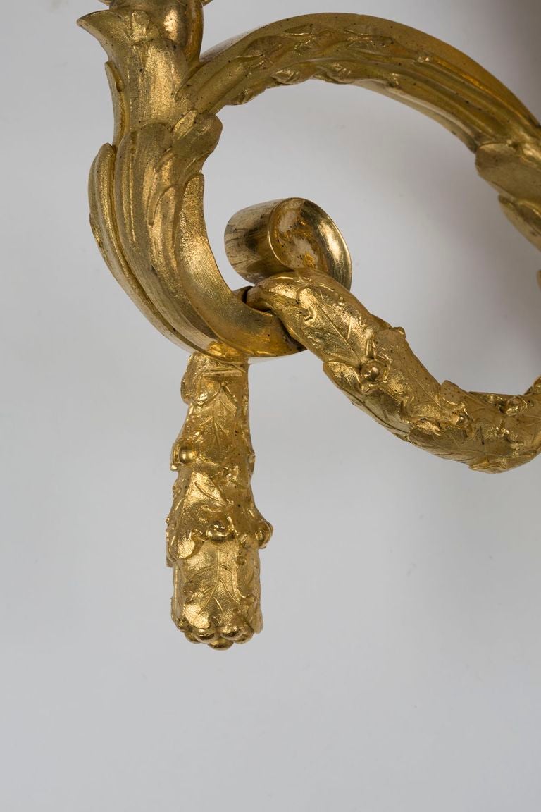 18th Century and Earlier Pair of Louis XVI Gilt Bronze Two-Light Sconces