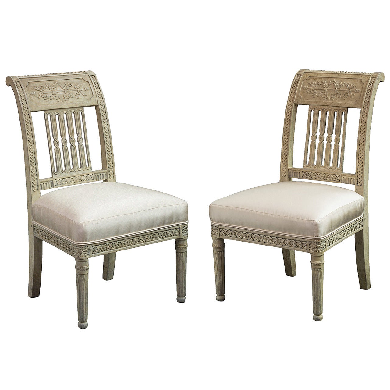 Pair of Directoire Cream-Painted Slipper Chairs
