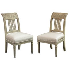 Antique Pair of Directoire Cream-Painted Slipper Chairs