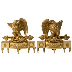 Rare Pair of Empire Gilt Bronze Chenets (Andirons)