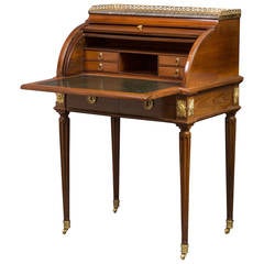 Louis XVI Ormolu Mounted Mahogany Bureau A Cylindre (Desk) Attributed to Leleu