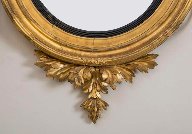 Regency Convex Girandole Giltwood Mirror In Excellent Condition In Kittery Point, ME
