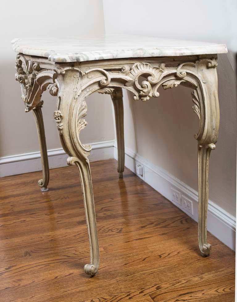 French Louis XV Style Gray and White Painted Console