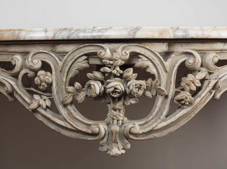 19th Century Louis XV Style Gray and White Painted Console