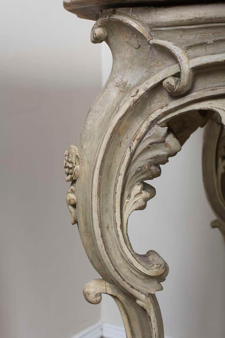 Marble Louis XV Style Gray and White Painted Console
