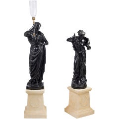 Two Regency Black-Painted Plaster Figures of Muses by Humphrey Hopper