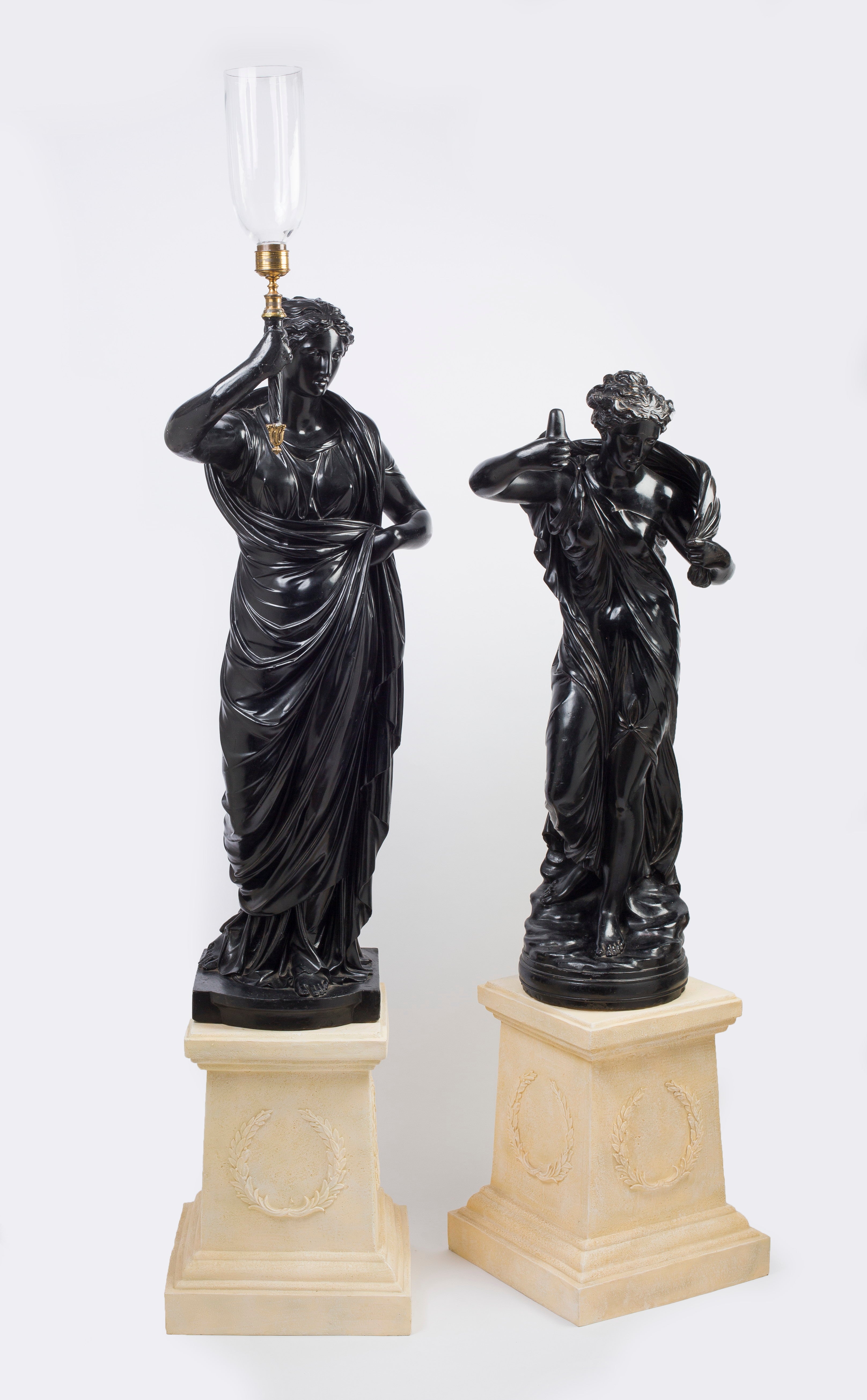 Two Regency Black-Painted Plaster Figures of Muses by Humphrey Hopper