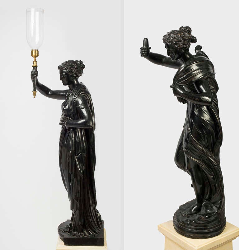 Two Regency Black-Painted Plaster Figures of Muses by Humphrey Hopper 1