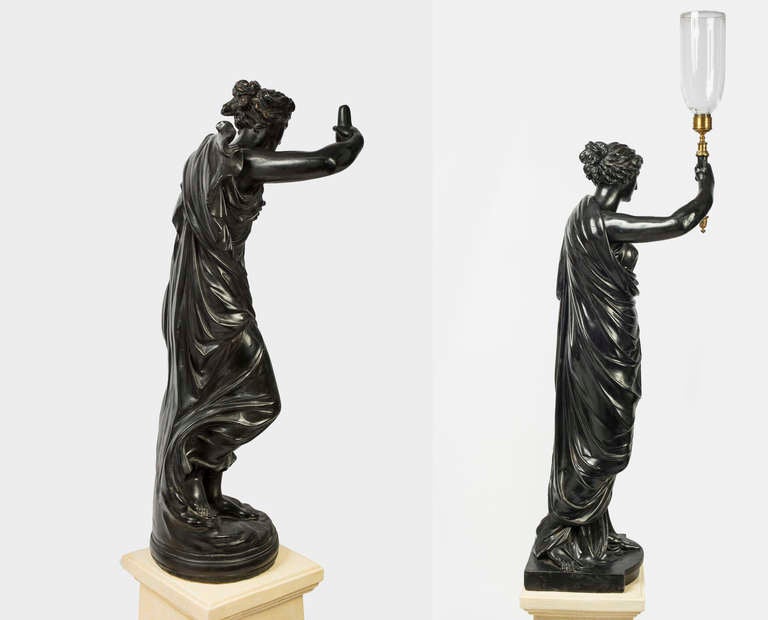 Two Regency Black-Painted Plaster Figures of Muses by Humphrey Hopper 4