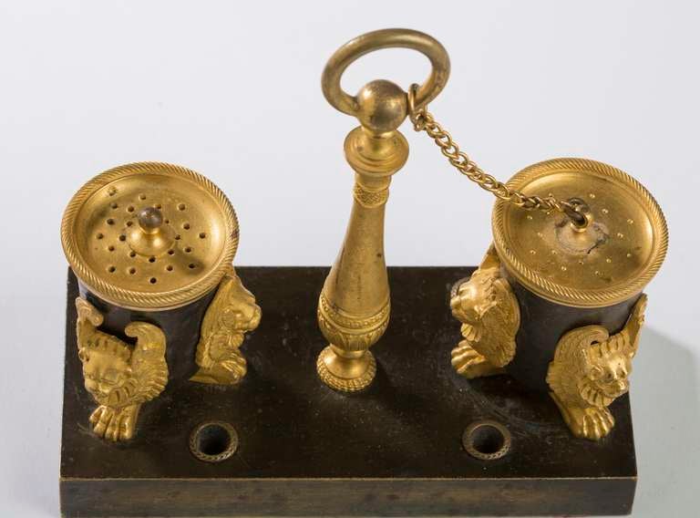 French Empire Gilt and Patinated Bronze Inkstand 'Encrier' For Sale