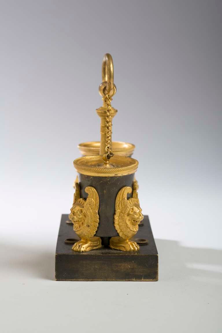 19th Century Empire Gilt and Patinated Bronze Inkstand 'Encrier' For Sale