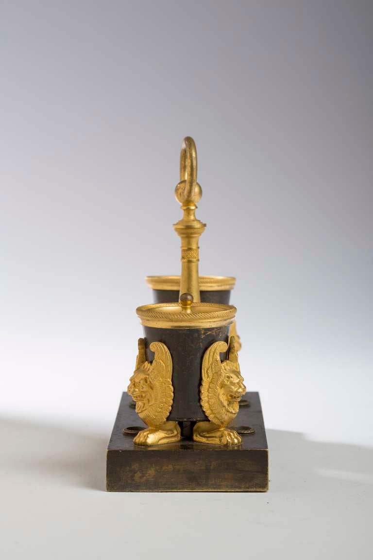 Empire Gilt and Patinated Bronze Inkstand 'Encrier' For Sale 1