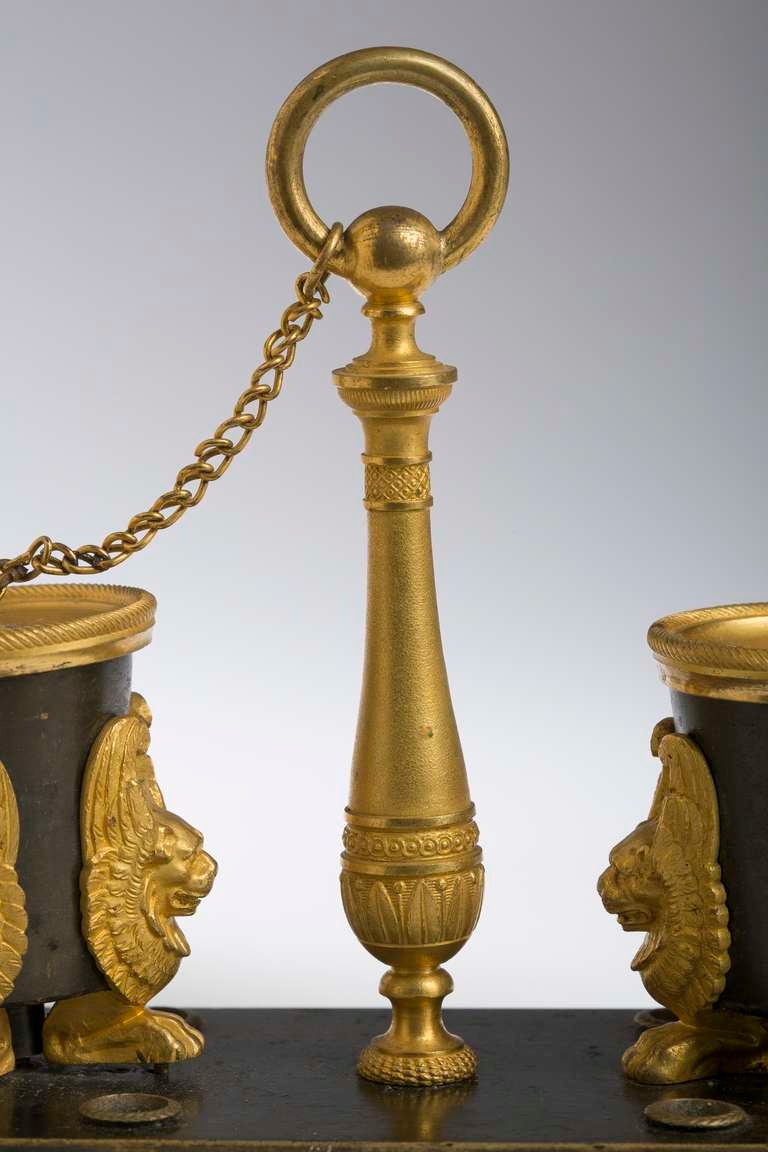 Empire Gilt and Patinated Bronze Inkstand 'Encrier' For Sale 2