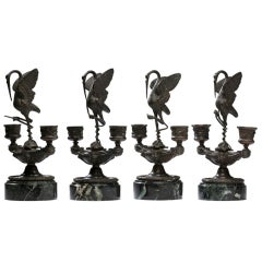 Set of Four Two-Light Patinated Bronze Candelabra