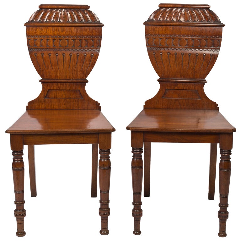 Pair of Regency Mahogany Hall Chairs