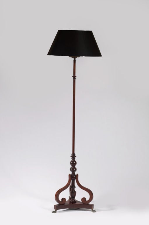 George III Mahogany Pole Screen Mounted as Floor Lamp
