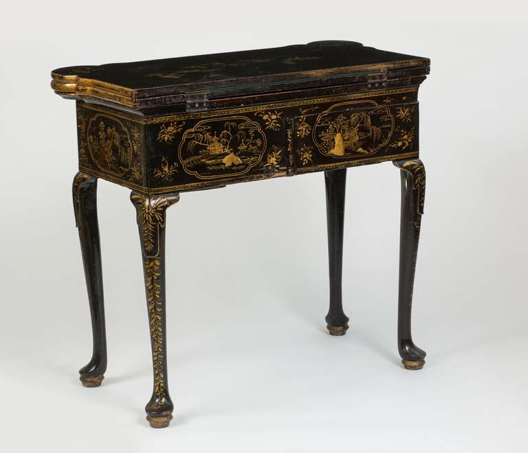 British Rare George II Chinoiserie Lacquered Metamorphic Triple Flap Games Table For Sale