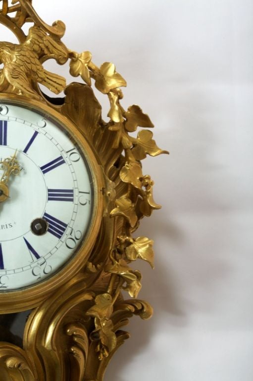 French Louis XV Gilt Bronze Cartel Clock