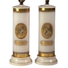 Pair of Eglomise Lamps in the style of Fornasetti