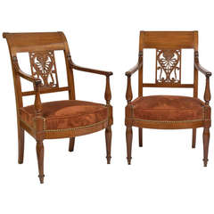 Pair of Directoire Mahogany Fauteuils in the Manner of Jacob-Desmalter