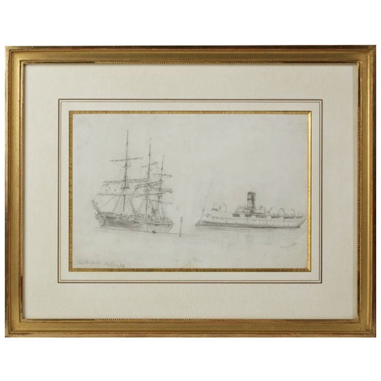 Drawing, Ships, French School For Sale