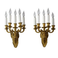 Pair of Charles X Five-Light Ormolu Sconces "Aux Griffons" Attributed to Galle