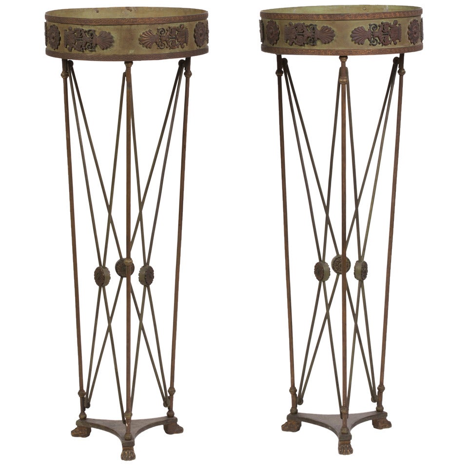 Pair of Directoire Bronze-Mounted Tole Jardinieres Stands