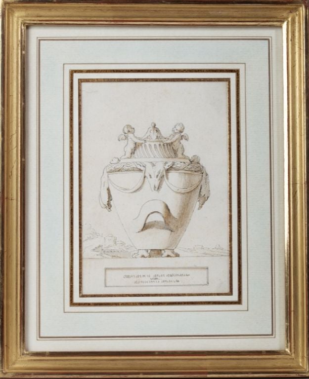 Set of Four Neoclassical Drawings of Urns, French School 1
