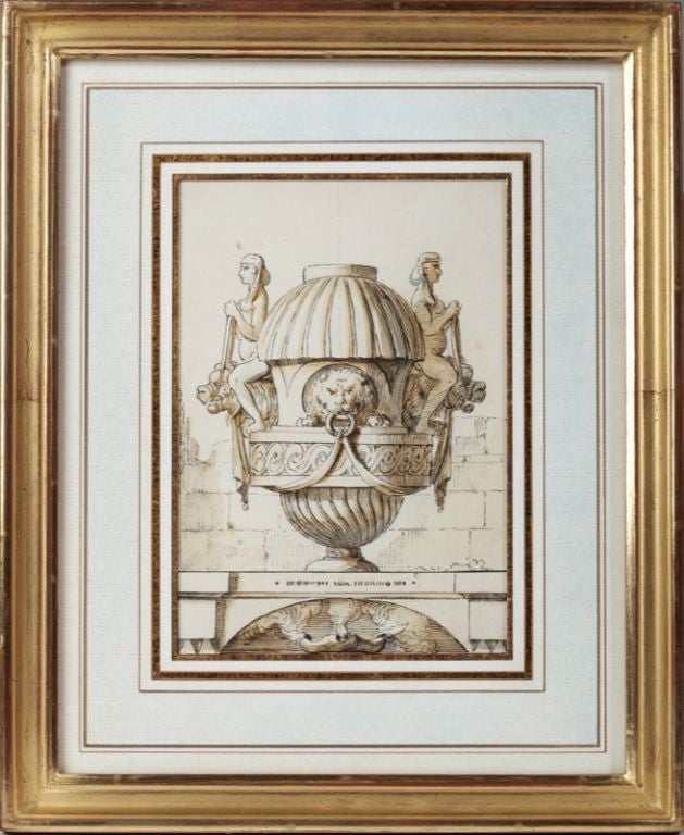 Set of Four Neoclassical Drawings of Urns, French School 2