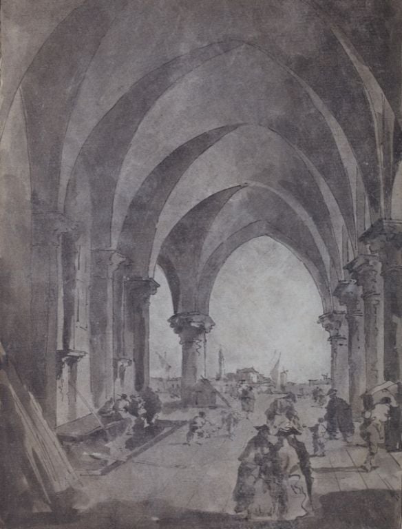 Venetian Capriccio, after Francesco Guardi (Italian, 1712-1793)

Unsigned, with a label from Wandenberg Freres (Paris) affixed to the back of the mat.