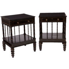 Antique Rare Pair of Regency Parcel Gilt Ebonized Bedside Tables