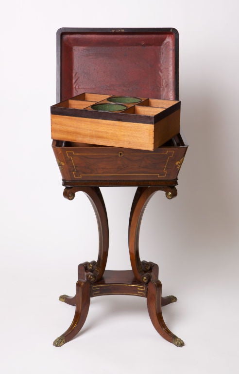 English Regency Rosewood and Brass-Inlaid Teapoy