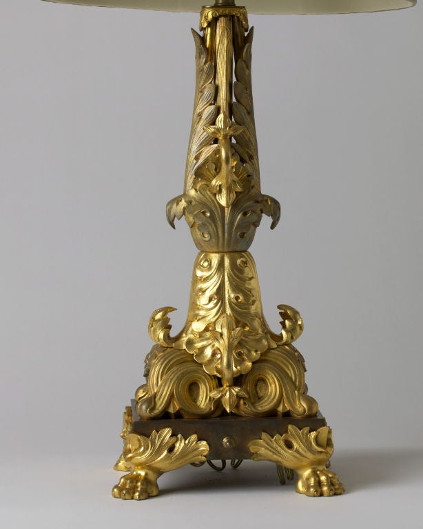 English Rare Regency Gilt-Bronze Candelabrum Mounted as a Lamp