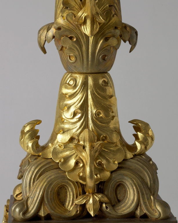 19th Century Rare Regency Gilt-Bronze Candelabrum Mounted as a Lamp