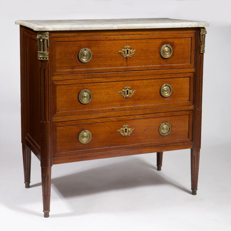 French Louis XVI Gilt-Bronze Mounted Mahogany Commode For Sale