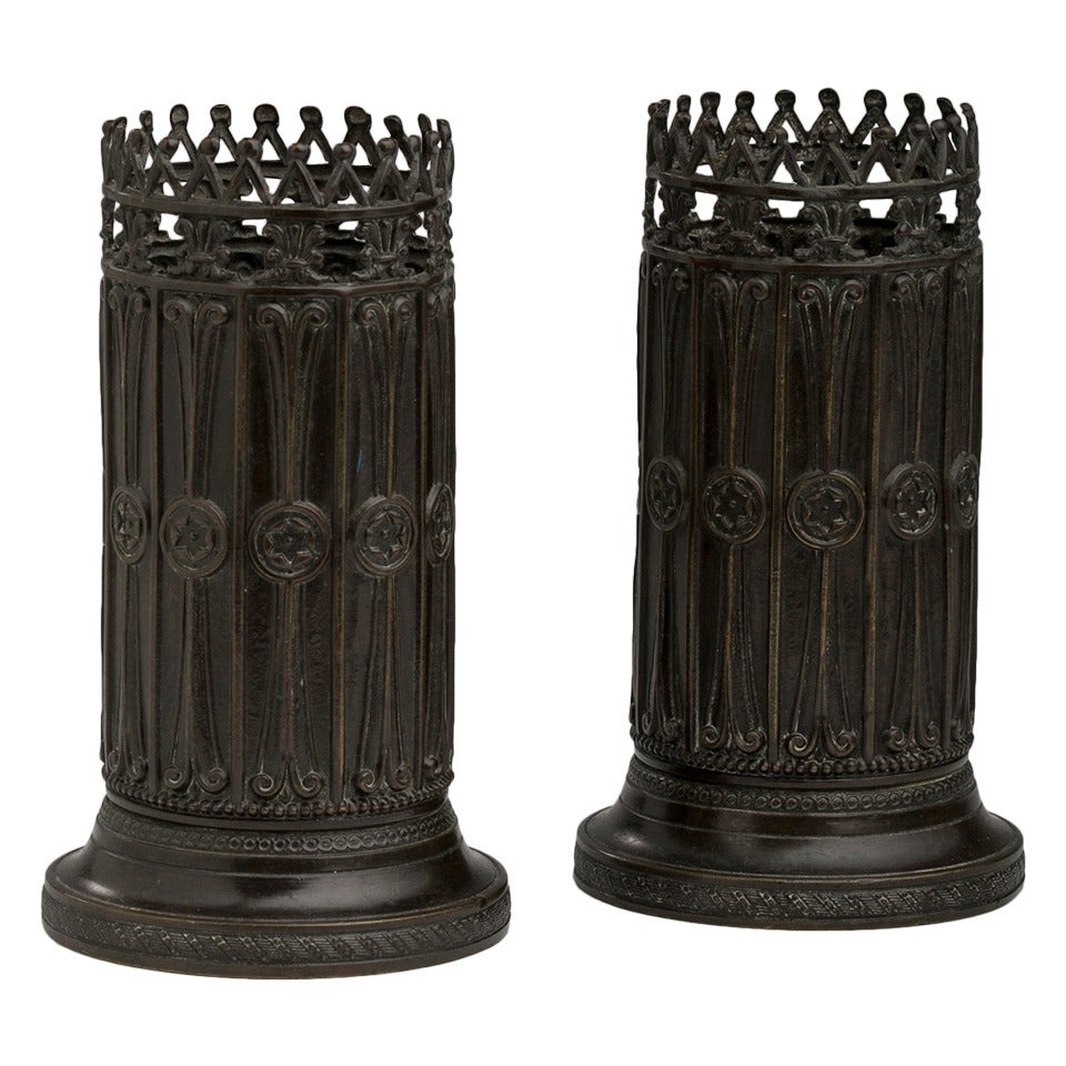 Pair of Charles X Patinated Bronze Pen Holders