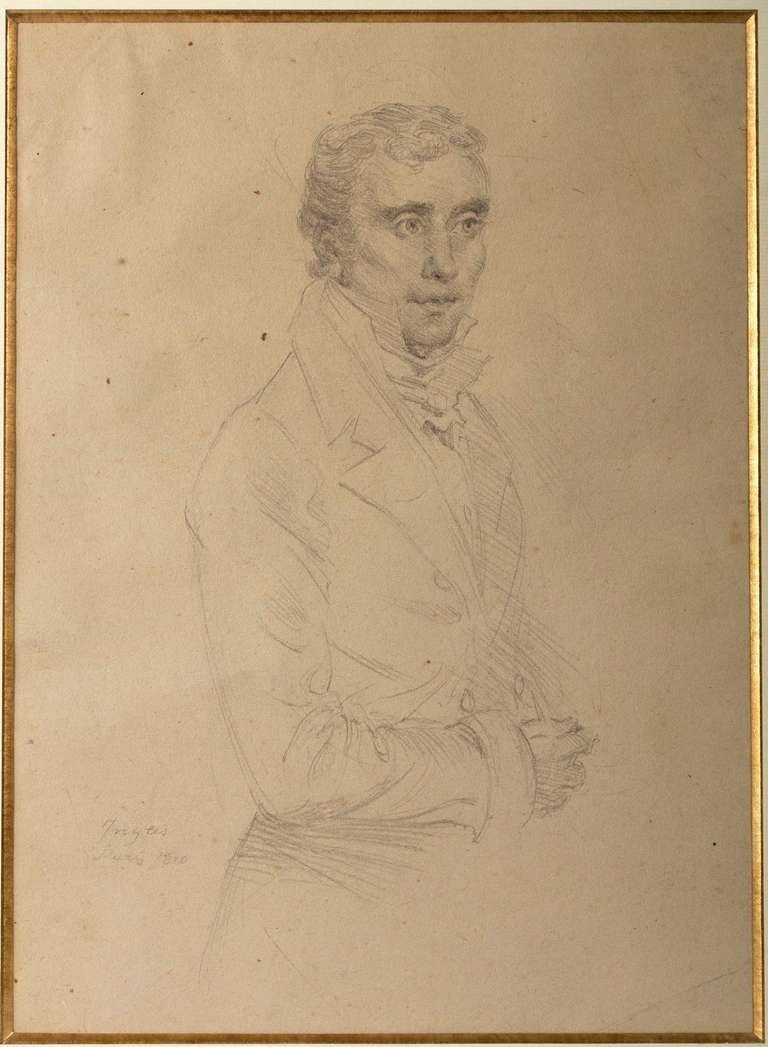 Portrait d'un gentleman, crayon sur papier.
Portant une signature, Ingres, Paris 1810.