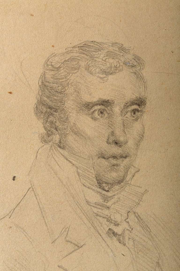 Disegno, Ritratto di gentiluomo alla maniera di Ingres, Scuola Francese In condizioni buone in vendita a Kittery Point, ME