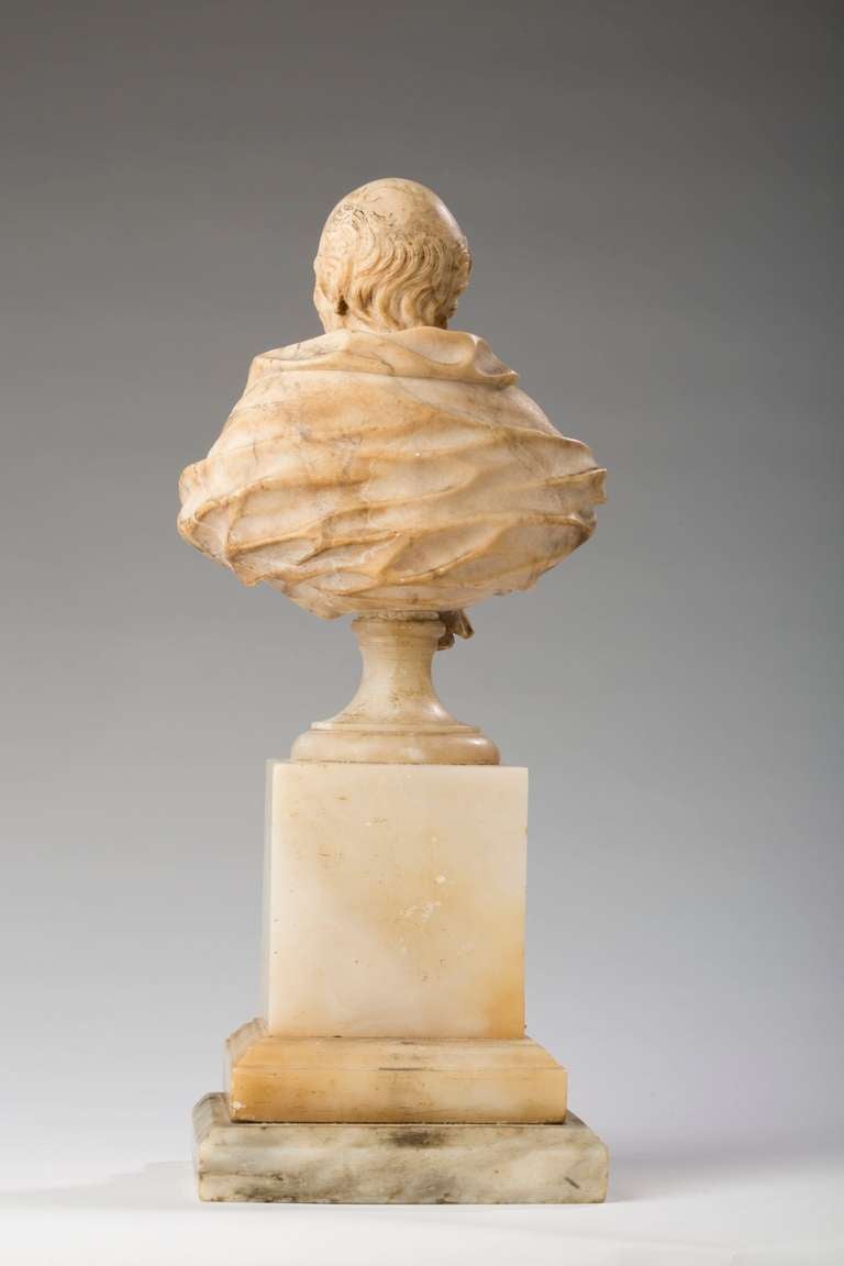 Neoclassical Alabaster Bust of Voltaire by Antoine Rosset (French, 1749-1818)