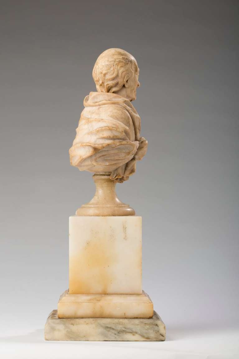 Alabaster Bust of Voltaire by Antoine Rosset (French, 1749-1818) In Excellent Condition In Kittery Point, ME