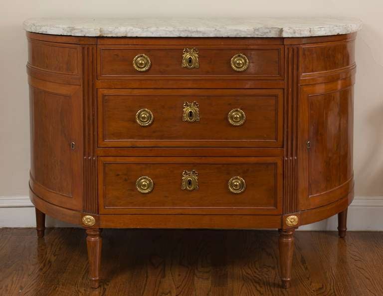 Louis XVI Gilt Bronze Mounted Mahogany Demi-Lune Commode