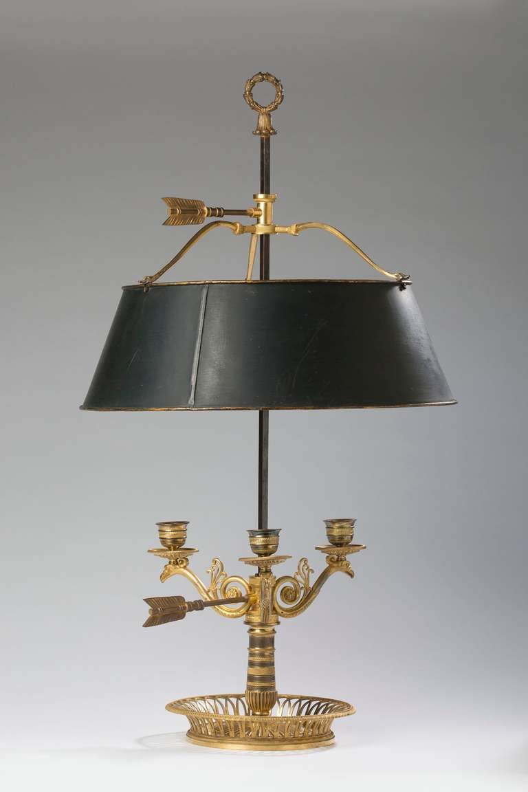 Empire Style Gilt Bronze and Tole Bouillotte Lamp
