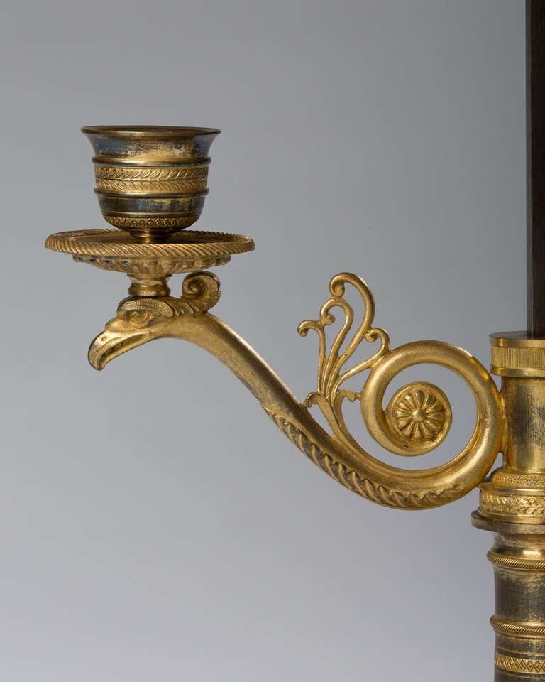 Empire Style Gilt Bronze and Tole Bouillotte Lamp In Excellent Condition In Kittery Point, ME